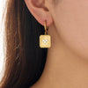 Wholesale Women's Goldplated Stainless Steel Geometric Heartshaped Diamondencrusted Earrings With Square Pendants And Ear Hoops