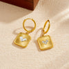 Wholesale Women's Goldplated Stainless Steel Geometric Heartshaped Diamondencrusted Earrings With Square Pendants And Ear Hoops