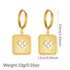 Wholesale Women's Goldplated Stainless Steel Geometric Heartshaped Diamondencrusted Earrings With Square Pendants And Ear Hoops