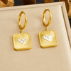 Wholesale Women's Goldplated Stainless Steel Geometric Heartshaped Diamondencrusted Earrings With Square Pendants And Ear Hoops