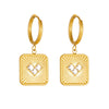 Wholesale Women's Goldplated Stainless Steel Geometric Heartshaped Diamondencrusted Earrings With Square Pendants And Ear Hoops
