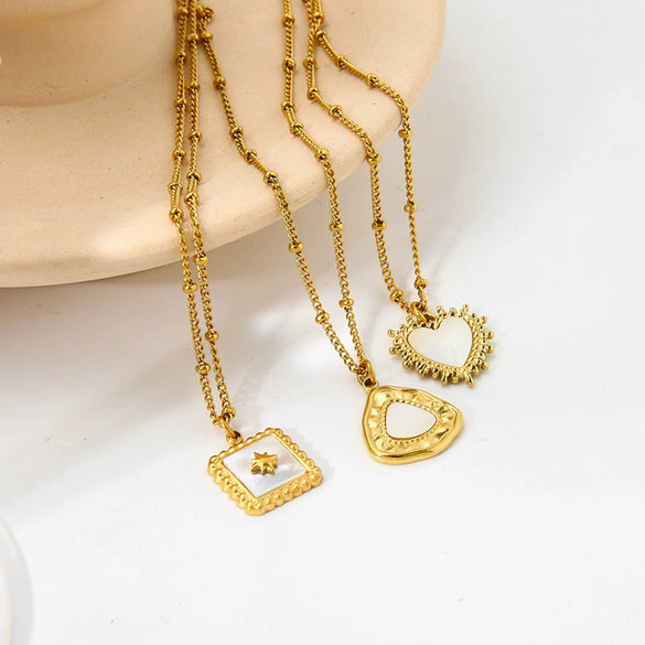 Wholesale Women's Goldplated Stainless Steel Geometric Heartshaped Motherofpearl Pendant Necklace