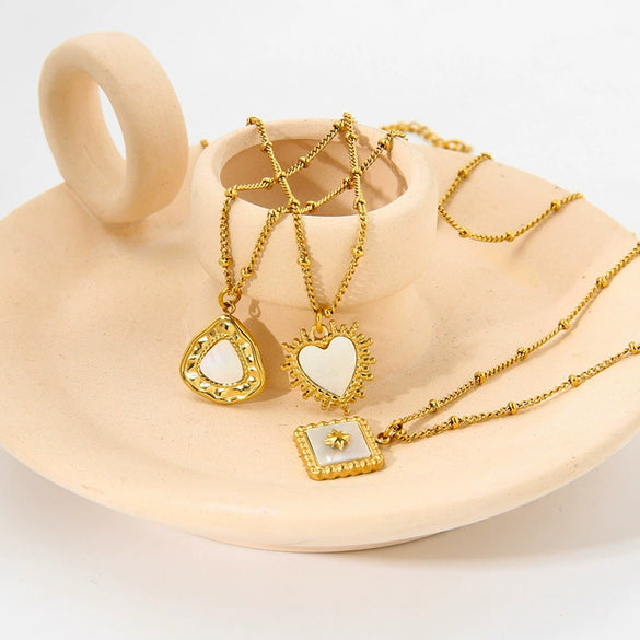 Wholesale Women's Goldplated Stainless Steel Geometric Heartshaped Motherofpearl Pendant Necklace