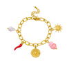 Wholesale Women's Goldplated Stainless Steel Heartshaped Plant Flower Pendant Jewelry Bracelet