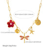 Wholesale Women's Goldplated Stainless Steel Insect And Flower Pattern Flat Cross Chain Necklace