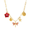 Wholesale Women's Goldplated Stainless Steel Insect And Flower Pattern Flat Cross Chain Necklace