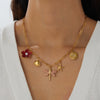 Wholesale Women's Goldplated Stainless Steel Insect And Flower Pattern Flat Cross Chain Necklace