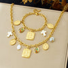 Wholesale Women's Goldplated Stainless Steel Jewelry Set With Cross Crown Roman Numerals Pattern O Word Chain