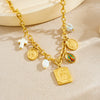 Wholesale Women's Goldplated Stainless Steel Jewelry Set With Cross Crown Roman Numerals Pattern O Word Chain