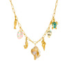 Wholesale Women's Goldplated Stainless Steel Marine Life Conch And Small Fish Pendant Necklace With Flat Cross Chain