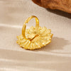 Wholesale Women's Goldplated Stainless Steel Oval Flower Ring Retro Light Luxury Elegant Style