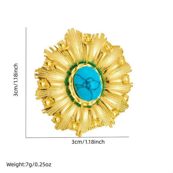 Wholesale Women's Goldplated Stainless Steel Oval Flower Ring Retro Light Luxury Elegant Style