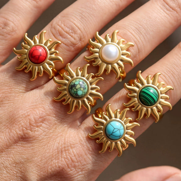 Wholesale Women's Goldplated Stainless Steel Sunflower Flower Ring With Minimalist Design
