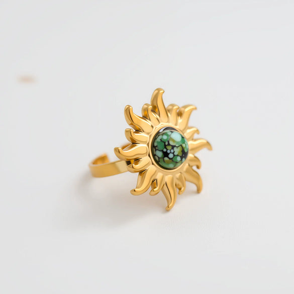 Wholesale Women's Goldplated Stainless Steel Sunflower Flower Ring With Minimalist Design