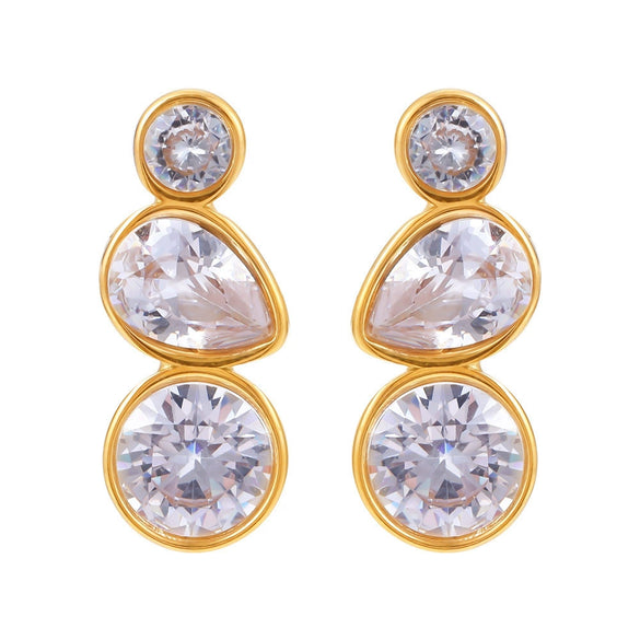 Wholesale Women's Goldplated Stainless Steel Water Drop Zircon Pearl Flower Geometric Earrings