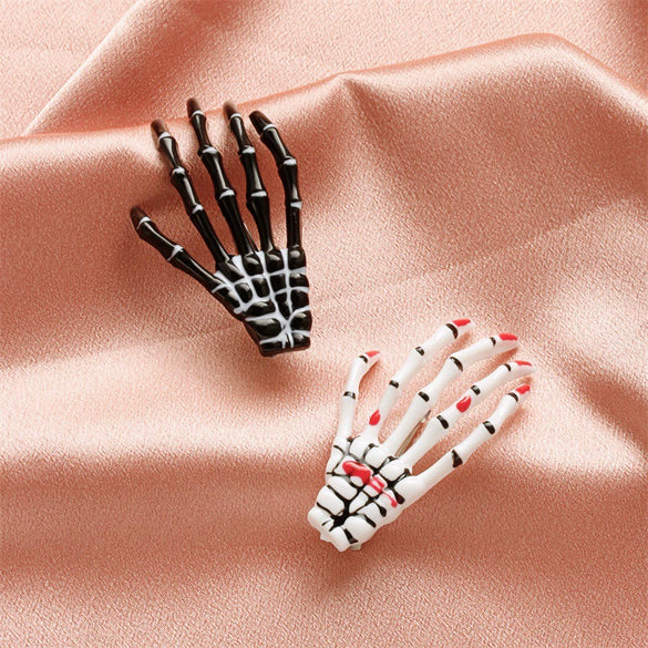 Wholesale Women's Gothic Acrylic Side Clip Hair Accessories With Skull Hand Bone And Ghost Gripper Pattern Electroplated