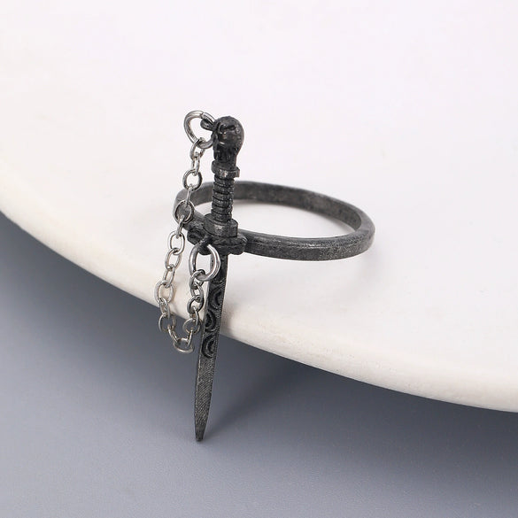 Wholesale Women's Gothic Dark Cross Sword Ring With Chain Tassel And Skull Alloy Material Geometric Pattern Electroplating Process
