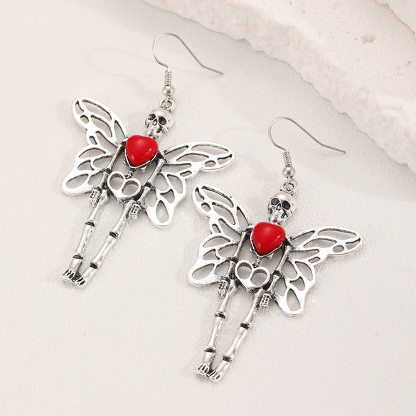 Wholesale Women's Gothic Skull Wing Earrings Alloy Geometric Retro Halloween Dark Style