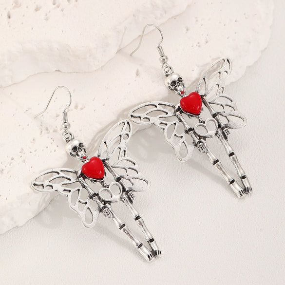 Wholesale Women's Gothic Skull Wing Earrings Alloy Geometric Retro Halloween Dark Style