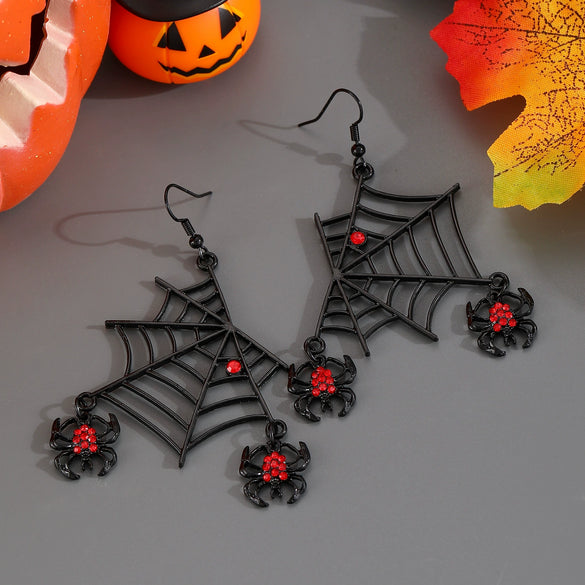 Wholesale Women's Gothic Style Animal Patterned Zinc Alloy Bat Spider Pendant Earrings With 14K Gold Ear Needles And Electroplating