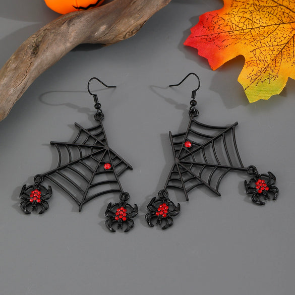 Wholesale Women's Gothic Style Animal Patterned Zinc Alloy Bat Spider Pendant Earrings With 14K Gold Ear Needles And Electroplating