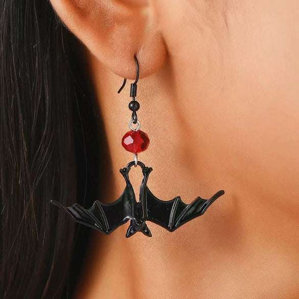 Wholesale Women's Gothic Style Animal Patterned Zinc Alloy Bat Spider Pendant Earrings With 14K Gold Ear Needles And Electroplating