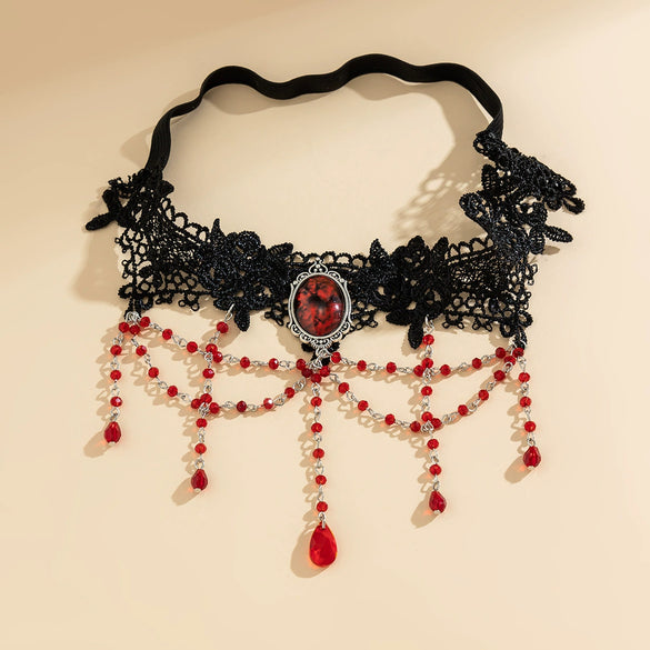 Wholesale Women's Gothic Style Cloth Leg Chain With Alloy Inlaid Artificial Gemstones And Semiprecious Stones And Blood Drops Red Imitation Crystal And Tassel