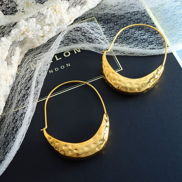 Wholesale Women's Greek Exaggerated Retro Shipshaped Titanium Steel Embossed Electroplated Light Luxury Geometric Jewelry Earrings
