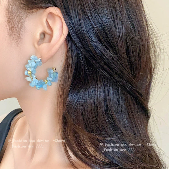 Wholesale Women's Hailanbao Geometric Handmade Small Fresh Style Round Aquamarine Earrings