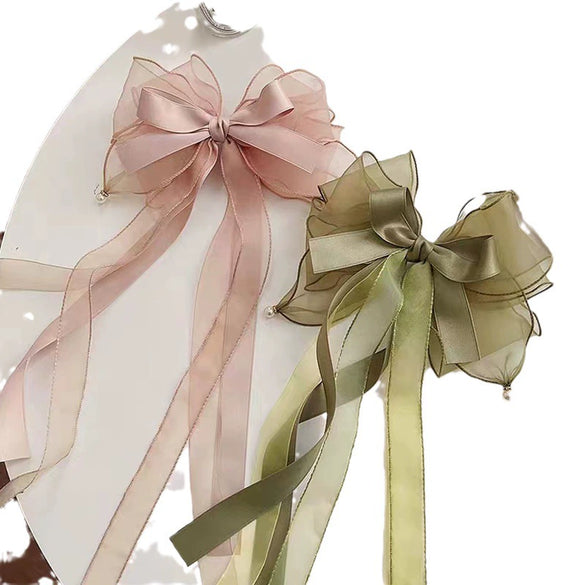 Wholesale Women's Hair Accessories Elegant Ponytail Ribbon Hairpin Big Bow Fabric Handmade Spring Clip