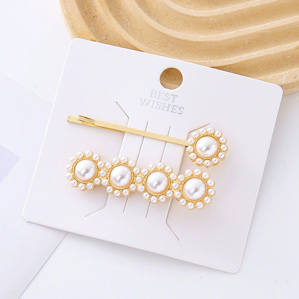 Wholesale Women's Hair Accessories Imitation Pearl Hairpin Specialshaped Square Oval Electroplated