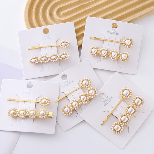 Wholesale Women's Hair Accessories Imitation Pearl Hairpin Specialshaped Square Oval Electroplated