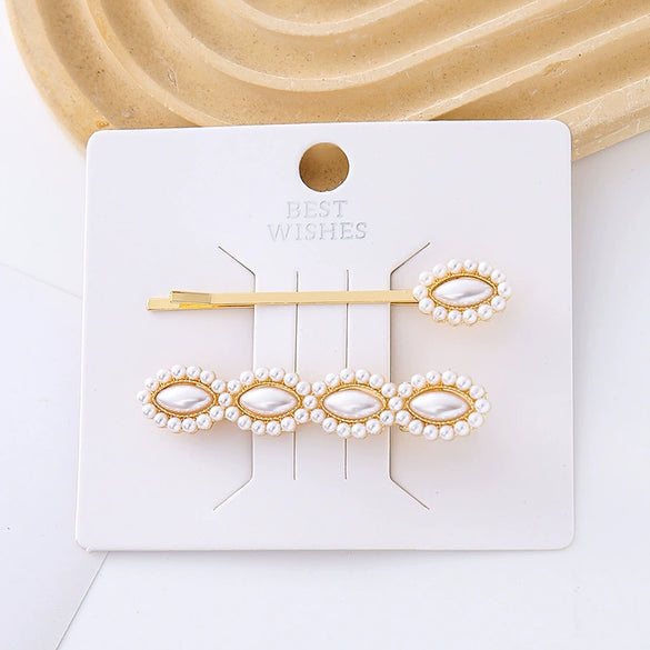 Wholesale Women's Hair Accessories Imitation Pearl Hairpin Specialshaped Square Oval Electroplated
