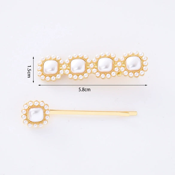 Wholesale Women's Hair Accessories Imitation Pearl Hairpin Specialshaped Square Oval Electroplated