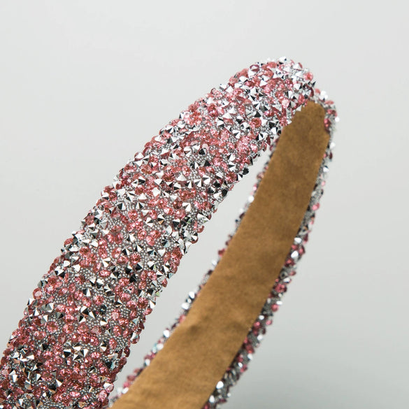 Wholesale Women's Hair Accessories Sponge Wide Edge Headband With Inlaid Small Rhinestones Pure Handmade Geometric Style Non Slip