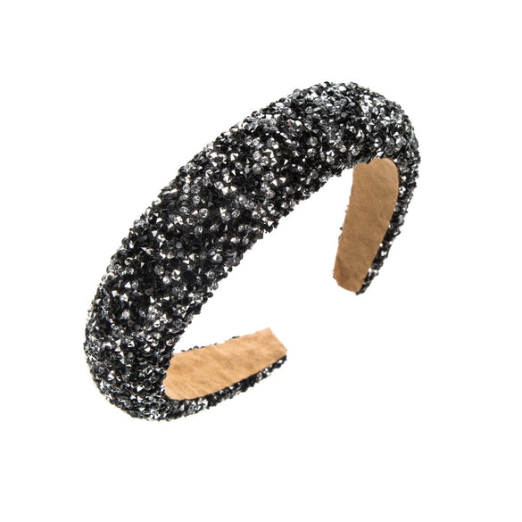 Wholesale Women's Hair Accessories Sponge Wide Edge Headband With Inlaid Small Rhinestones Pure Handmade Geometric Style Non Slip