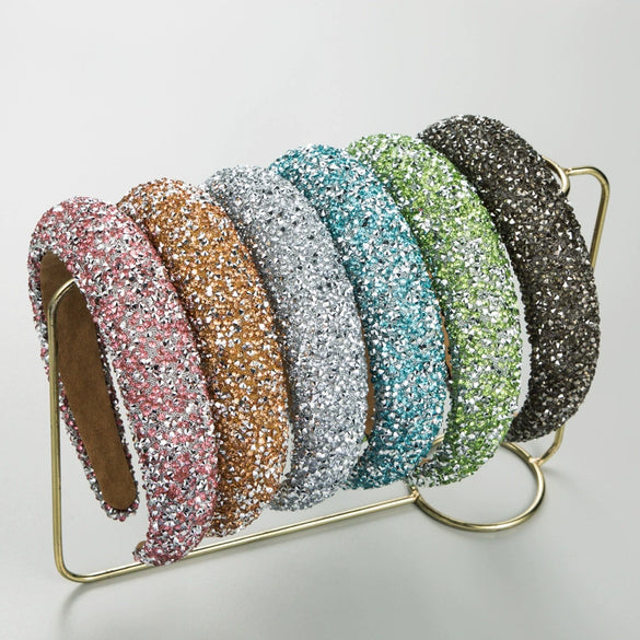 Wholesale Women's Hair Accessories Sponge Wide Edge Headband With Inlaid Small Rhinestones Pure Handmade Geometric Style Non Slip