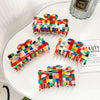 Wholesale Women's Hair Grab Clip Pvc Openwork Bow Handmade Retro Color Checkerboard Style