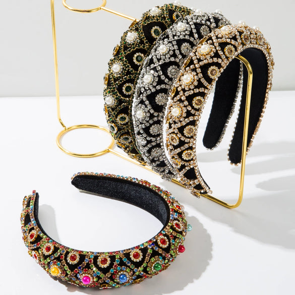 Wholesale Women's Hair Hoop Cloth Retro Baroque Heavy Industry Diamond Inlaid Headband Hair Accessories