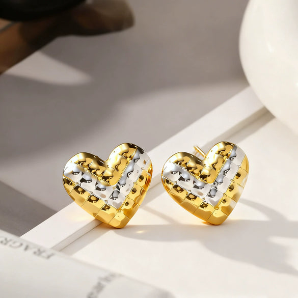 Wholesale Women's Hammered Electroplated Geometric Heart Stainless Steel Earrings Sweet And Cool Ins Style