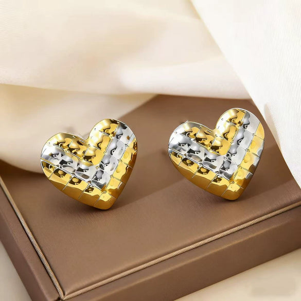 Wholesale Women's Hammered Electroplated Geometric Heart Stainless Steel Earrings Sweet And Cool Ins Style