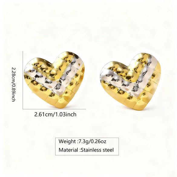 Wholesale Women's Hammered Electroplated Geometric Heart Stainless Steel Earrings Sweet And Cool Ins Style