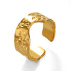 Wholesale Women's Hammered Stainless Steel Open Adjustable Ring With Geometric Pattern 18K Gold Plated