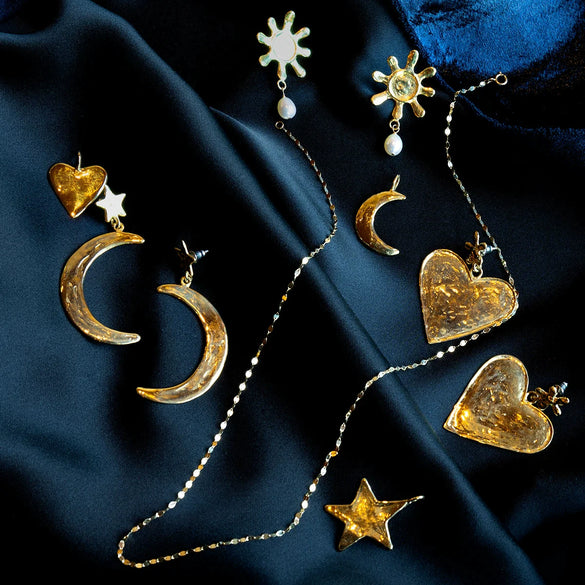Wholesale Women's Hand Hammered Copper Gold Plated Love Necklace With Star Shape Celestial Pendant Diy Accessories