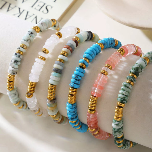 Wholesale Women's Hand Jewelry Light Luxury Geometric Style Titanium Steel Goldplated Beads With Natural Stone
