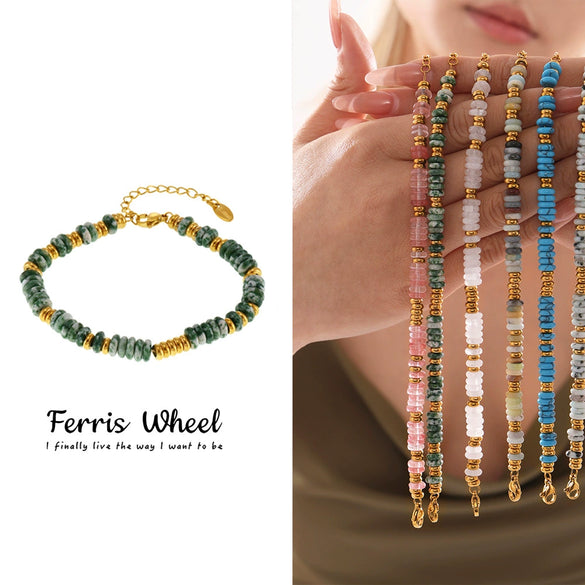 Wholesale Women's Hand Jewelry Light Luxury Geometric Style Titanium Steel Goldplated Beads With Natural Stone