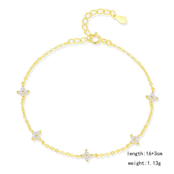 Wholesale Women's Hand Jewelry Set S925 Sterling Silver Fourleaf Clover Pattern Elegant Electroplated Necklace Bracelet Earrings Set