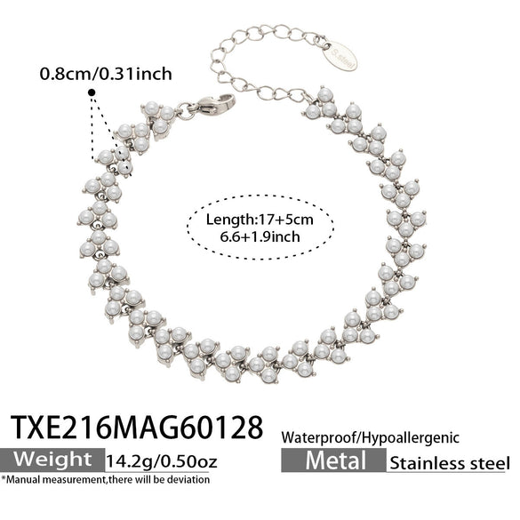 Wholesale Women's Handassembled Geometric Stainless Steel 18K Gold Plated Imitation Pearl Bracelet