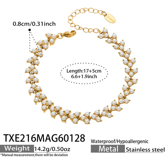 Wholesale Women's Handassembled Geometric Stainless Steel 18K Gold Plated Imitation Pearl Bracelet