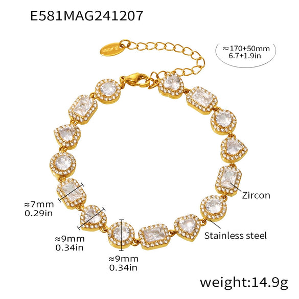 Wholesale Women's Handinlaid Geometric Zircon Stainless Steel Gestational Bracelet Combination Pvd Plated With 18K Gold For Color Protection